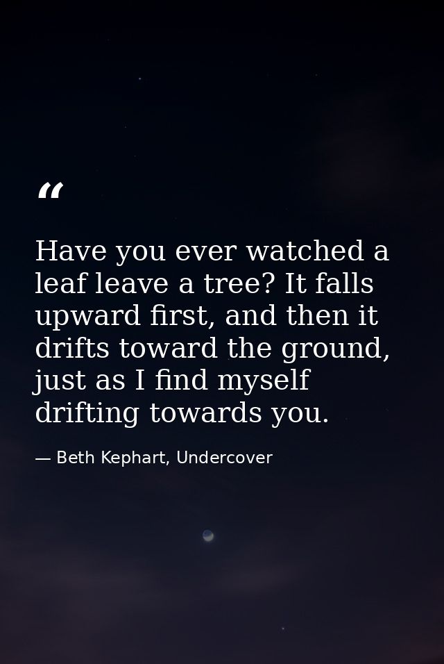 Have you ever watched a leaf leave a tree? It falls upward first, and then it drifts toward the ground, just as I find m — Beth Kephart, Undercover