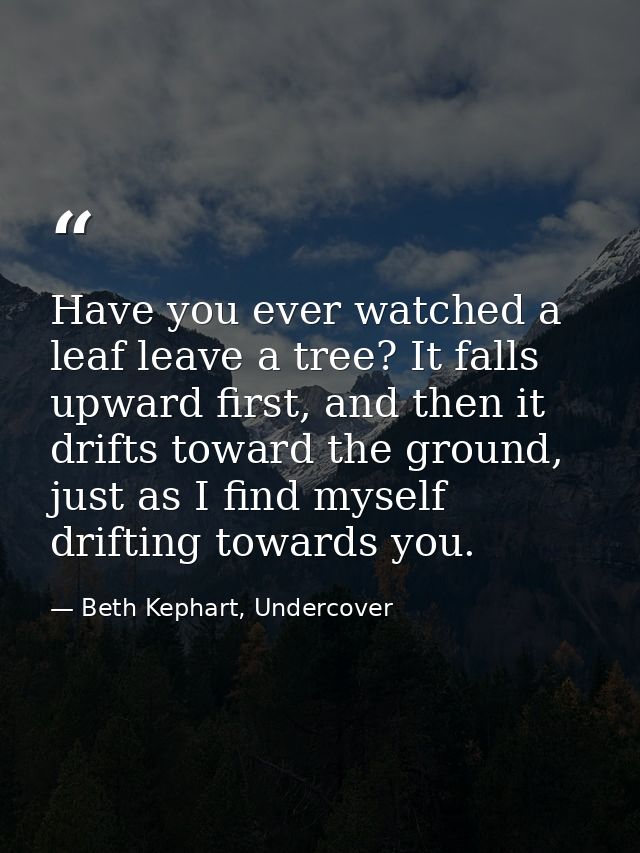 Have you ever watched a leaf leave a tree? It falls upward first, and then it drifts toward the ground, just as I find m — Beth Kephart, Undercover