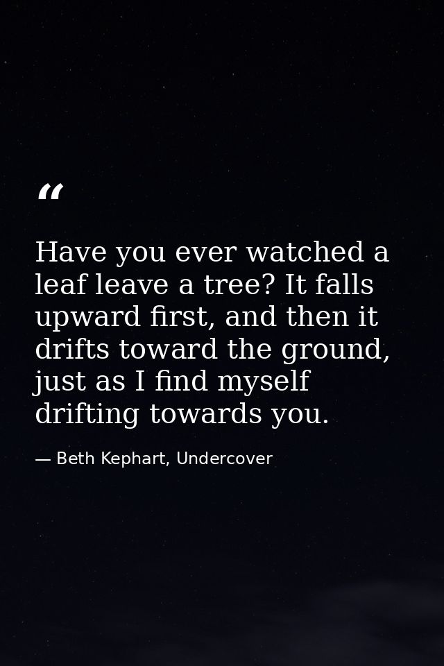 Have you ever watched a leaf leave a tree? It falls upward first, and then it drifts toward the ground, just as I find m — Beth Kephart, Undercover