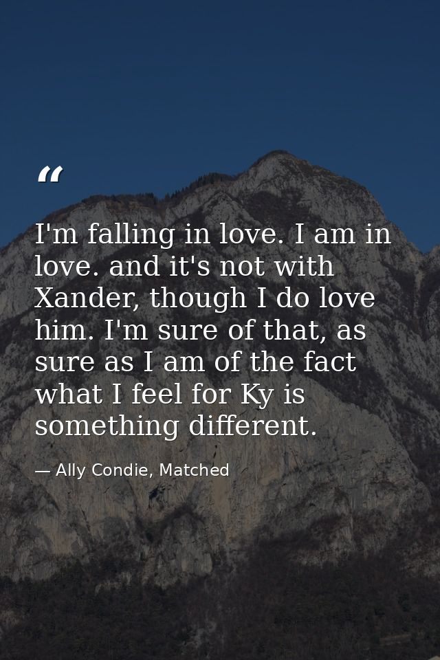 I'm falling in love. I am in love. and it's not with Xander, though I do love him. I'm sure of that, as sure as I am of  — Ally Condie, Matched