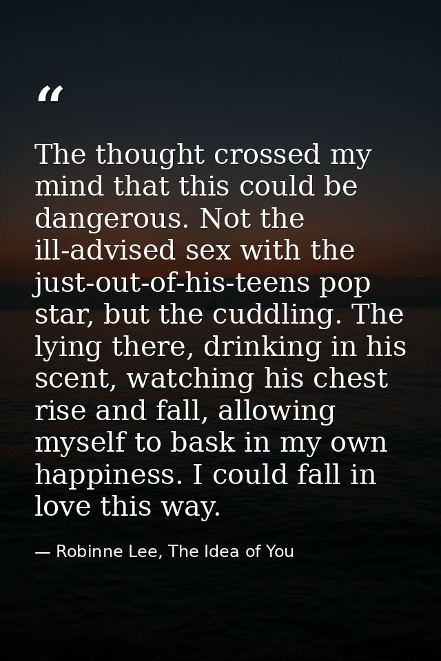 The thought crossed my mind that this could be dangerous. Not the ill-advised sex with the just-out-of-his-teens pop sta — Robinne Lee, The Idea of You