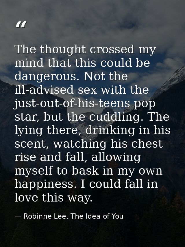 The thought crossed my mind that this could be dangerous. Not the ill-advised sex with the just-out-of-his-teens pop sta — Robinne Lee, The Idea of You