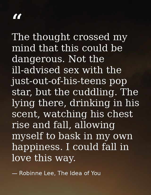 The thought crossed my mind that this could be dangerous. Not the ill-advised sex with the just-out-of-his-teens pop sta — Robinne Lee, The Idea of You