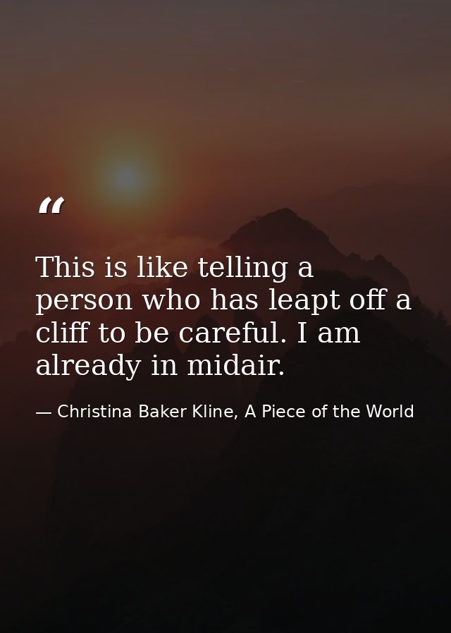 This is like telling a person who has leapt off a cliff to be careful. I am already in midair. — Christina Baker Kline, A Piece of the World