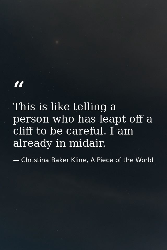 This is like telling a person who has leapt off a cliff to be careful. I am already in midair. — Christina Baker Kline, A Piece of the World