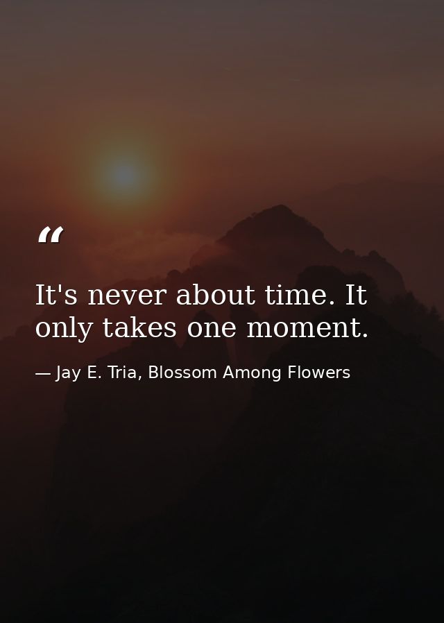 It's never about time. It only takes one moment. — Jay E. Tria, Blossom Among Flowers