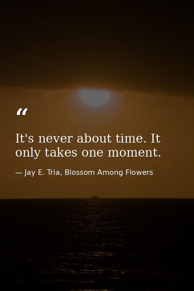 It's never about time. It only takes one moment. — Jay E. Tria, Blossom Among Flowers