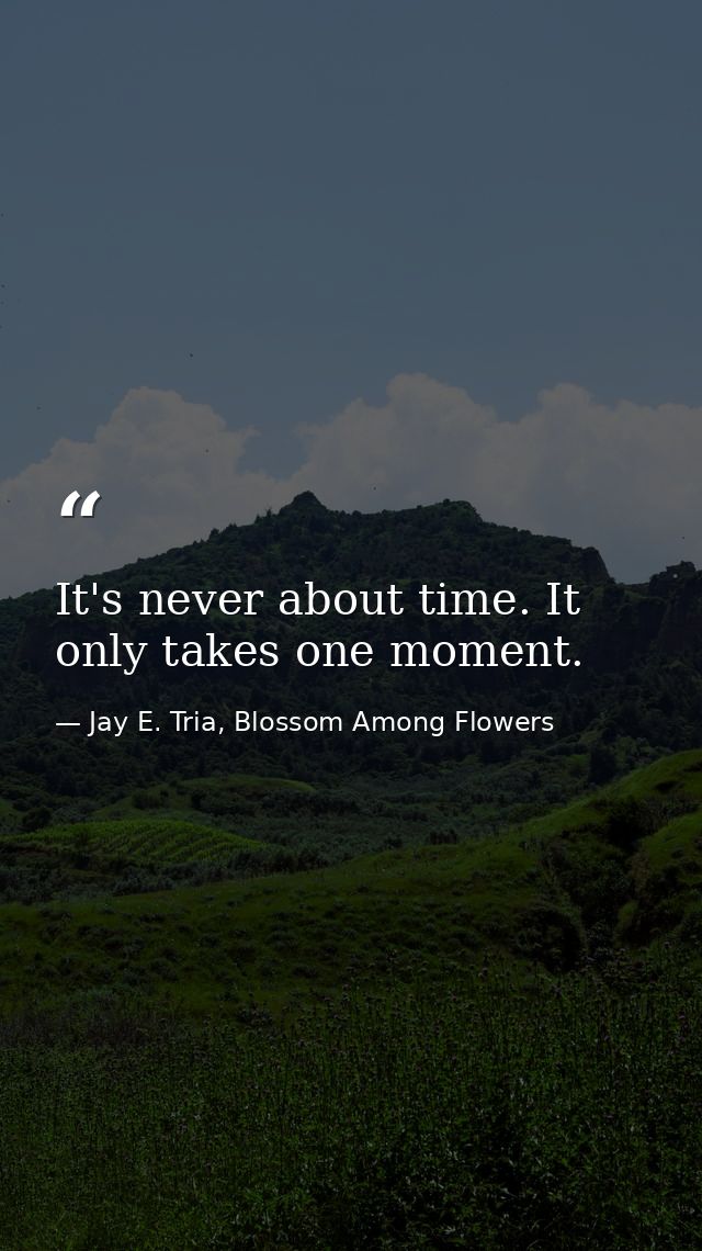 It's never about time. It only takes one moment. — Jay E. Tria, Blossom Among Flowers