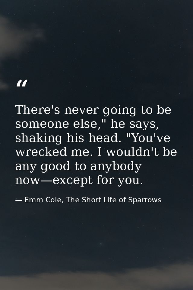 There's never going to be someone else," he says, shaking his head. "You've wrecked me. I wouldn't be any good to anybod — Emm Cole, The Short Life of Sparrows