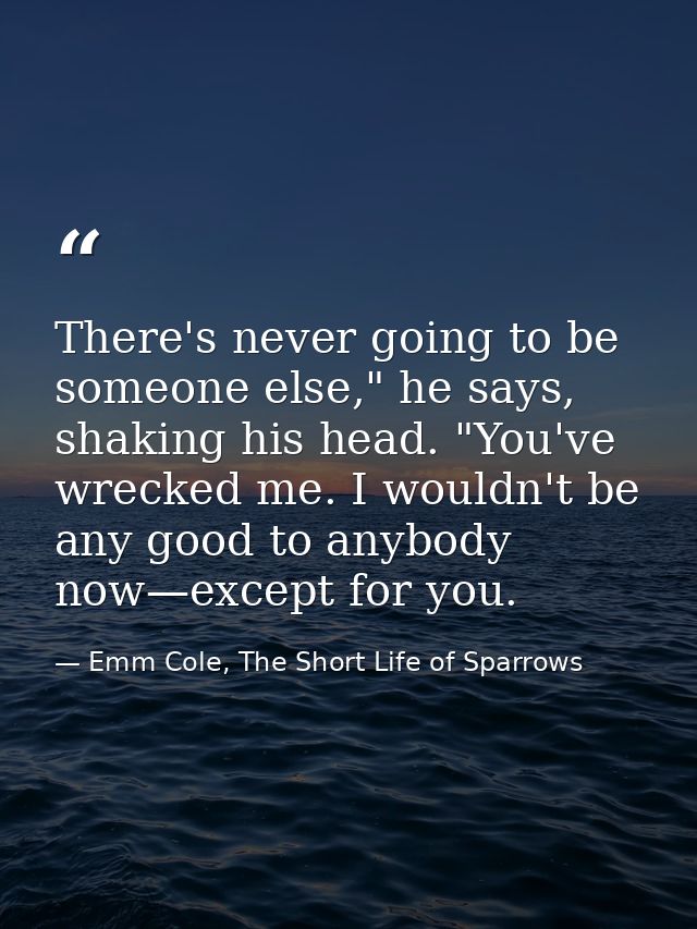 There's never going to be someone else," he says, shaking his head. "You've wrecked me. I wouldn't be any good to anybod — Emm Cole, The Short Life of Sparrows