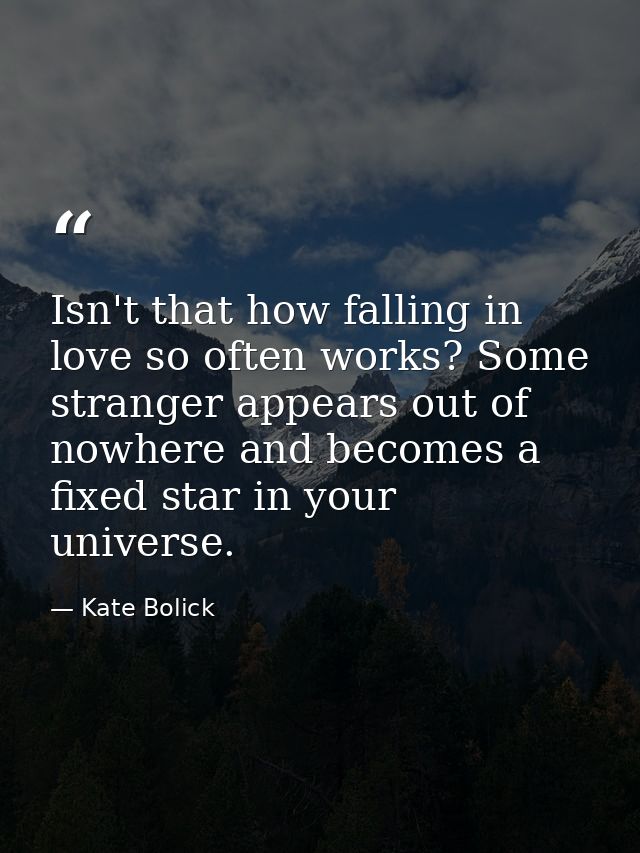 Isn't that how falling in love so often works? Some stranger appears out of nowhere and becomes a fixed star in your uni — Kate Bolick