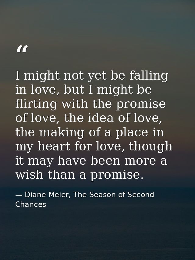I might not yet be falling in love, but I might be flirting with the promise of love, the idea of love, the making of a  — Diane Meier, The Season of Second Chances