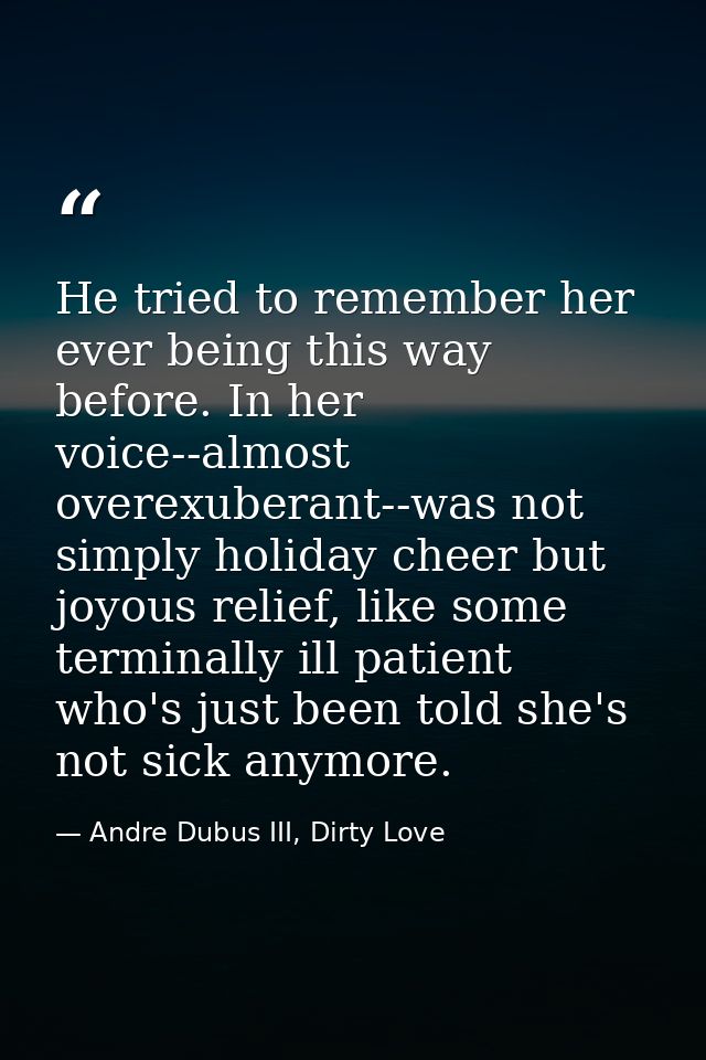 He tried to remember her ever being this way before. In her voice--almost overexuberant--was not simply holiday cheer bu — Andre Dubus III, Dirty Love