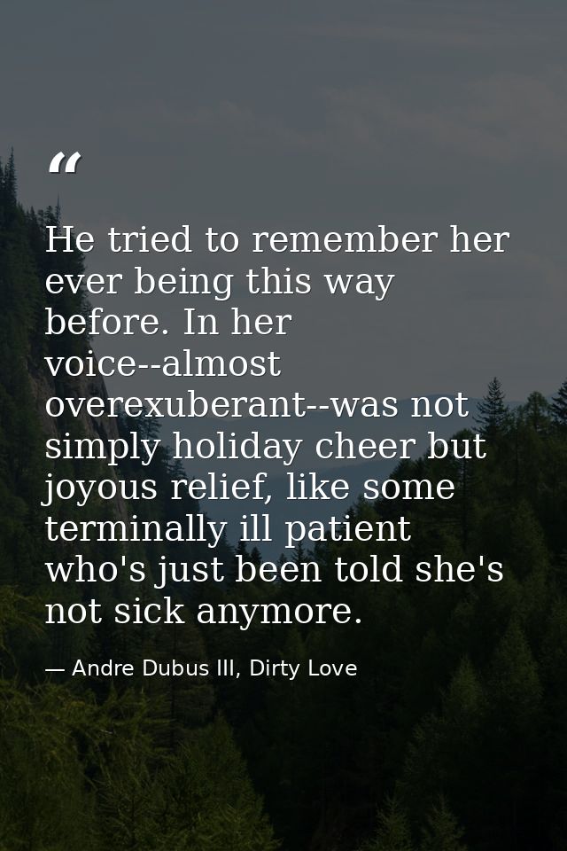 He tried to remember her ever being this way before. In her voice--almost overexuberant--was not simply holiday cheer bu — Andre Dubus III, Dirty Love