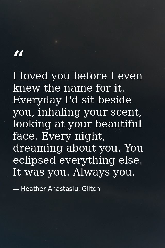 I loved you before I even knew the name for it. Everyday I'd sit beside you, inhaling your scent, looking at your beauti — Heather Anastasiu, Glitch