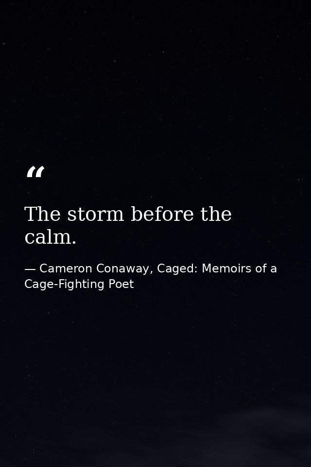 The storm before the calm. — Cameron Conaway, Caged: Memoirs of a Cage-Fighting Poet