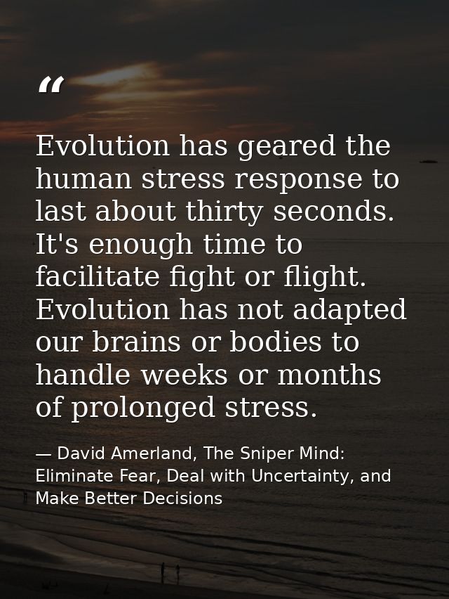 Evolution has geared the human stress response to last about thirty seconds. It's enough time to facilitate fight or fli — David Amerland, The Sniper Mind: Eliminate Fear, Deal with Uncertainty, and Make Better Decisions