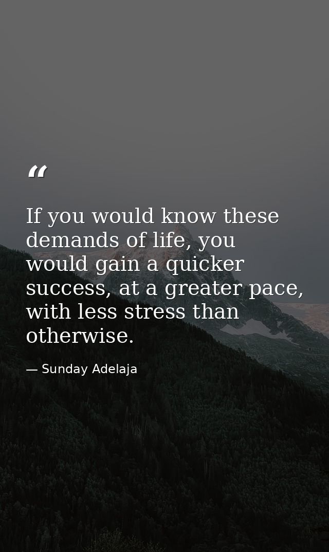 If you would know these demands of life, you would gain a quicker success, at a greater pace, with less stress than othe — Sunday Adelaja