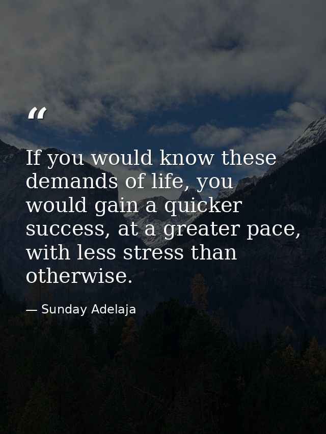 If you would know these demands of life, you would gain a quicker success, at a greater pace, with less stress than othe — Sunday Adelaja