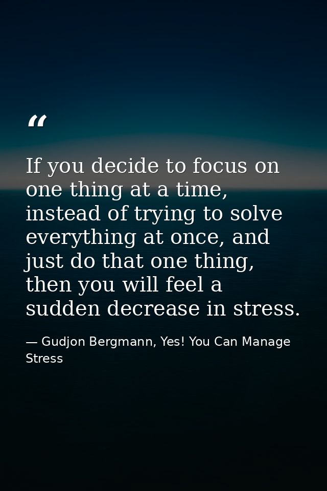 If you decide to focus on one thing at a time, instead of trying to solve everything at once, and just do that one thing — Gudjon Bergmann, Yes! You Can Manage Stress