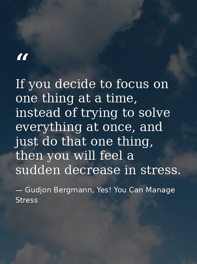 If you decide to focus on one thing at a time, instead of trying to solve everything at once, and just do that one thing — Gudjon Bergmann, Yes! You Can Manage Stress