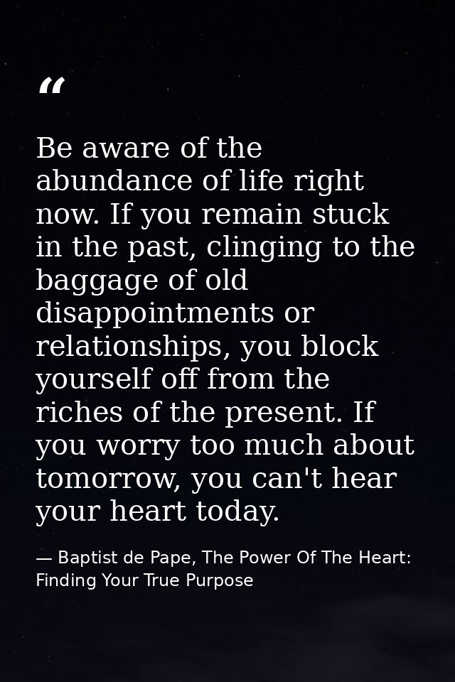 Be aware of the abundance of life right now. If you remain stuck in the past, clinging to the baggage of old disappointm — Baptist de Pape, The Power Of The Heart: Finding Your True Purpose