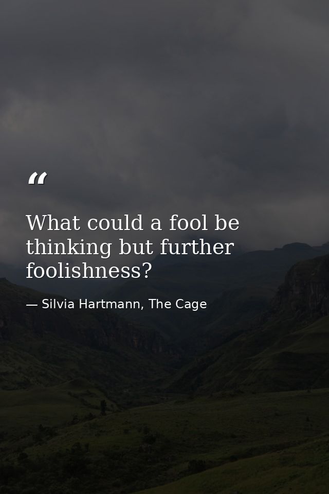 What could a fool be thinking but further foolishness? — Silvia Hartmann, The Cage