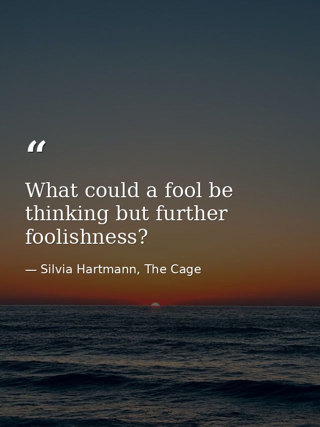 What could a fool be thinking but further foolishness? — Silvia Hartmann, The Cage