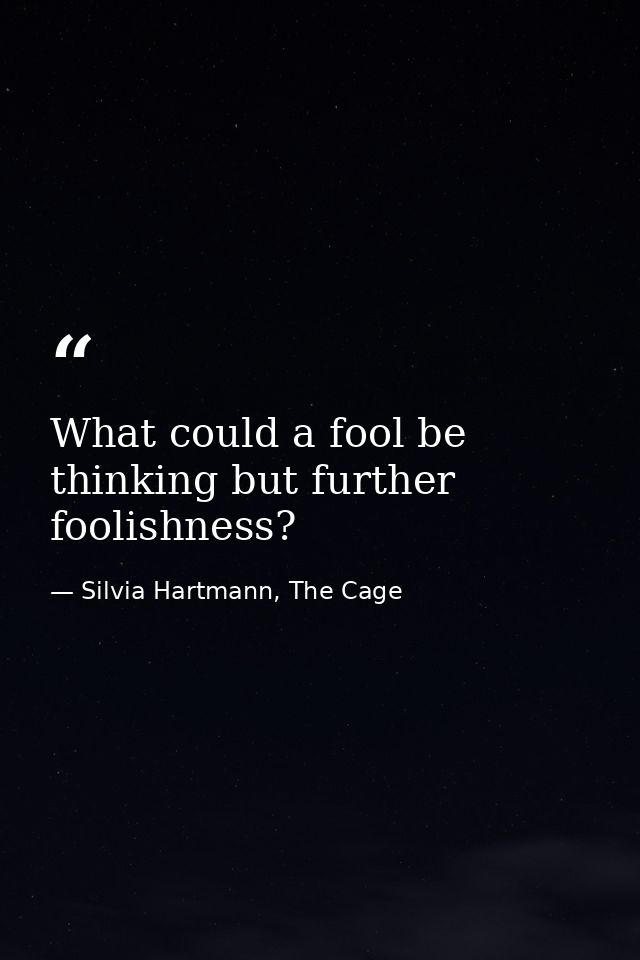 What could a fool be thinking but further foolishness? — Silvia Hartmann, The Cage