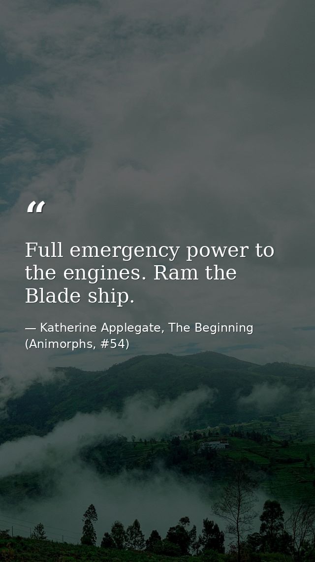 Full emergency power to the engines. Ram the Blade ship. — Katherine Applegate, The Beginning (Animorphs, #54)