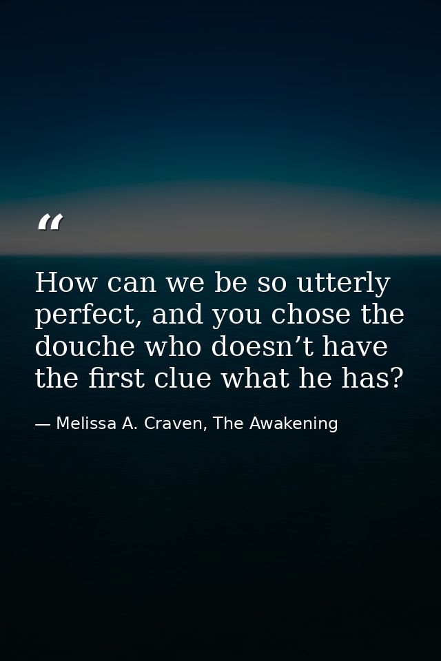 How can we be so utterly perfect, and you chose the douche who doesn’t have the first clue what he has? — Melissa A. Craven, The Awakening