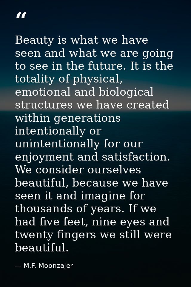 Beauty is what we have seen and what we are going to see in the future. It is the totality of physical, emotional and bi — M.F. Moonzajer