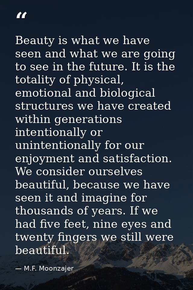 Beauty is what we have seen and what we are going to see in the future. It is the totality of physical, emotional and bi — M.F. Moonzajer