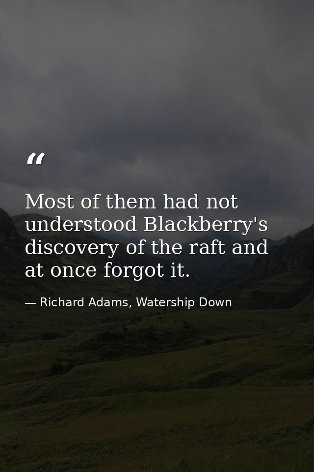 Most of them had not understood Blackberry's discovery of the raft and at once forgot it. — Richard Adams, Watership Down