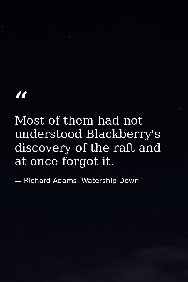 Most of them had not understood Blackberry's discovery of the raft and at once forgot it. — Richard Adams, Watership Down