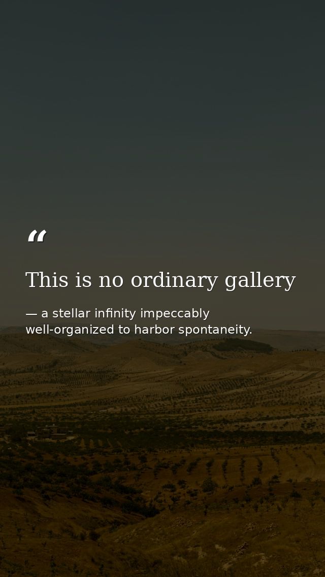 This is no ordinary gallery — a stellar infinity impeccably well-organized to harbor spontaneity.