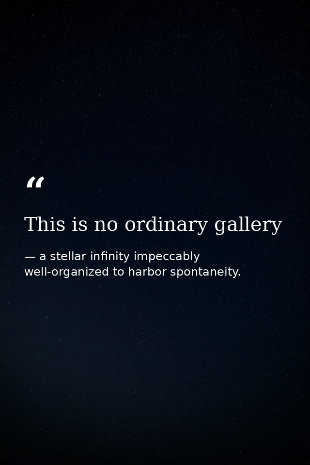 This is no ordinary gallery — a stellar infinity impeccably well-organized to harbor spontaneity.