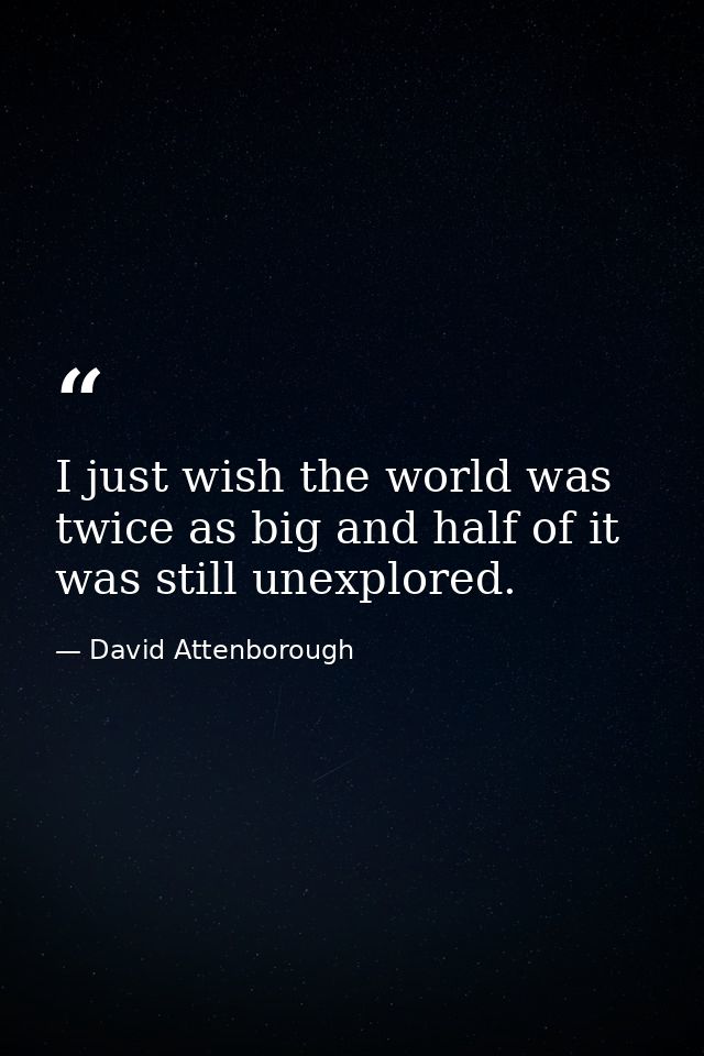 I just wish the world was twice as big and half of it was still unexplored. — David Attenborough