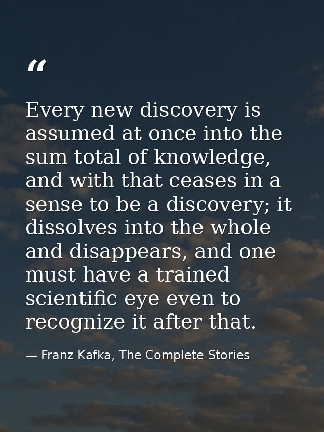 Every new discovery is assumed at once into the sum total of knowledge, and with that ceases in a sense to be a discover — Franz Kafka, The Complete Stories