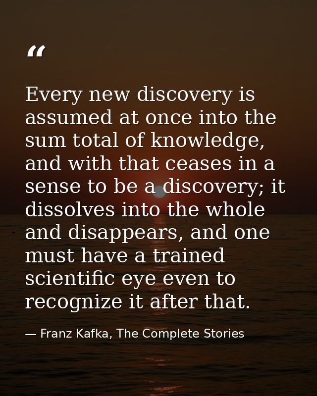 Every new discovery is assumed at once into the sum total of knowledge, and with that ceases in a sense to be a discover — Franz Kafka, The Complete Stories