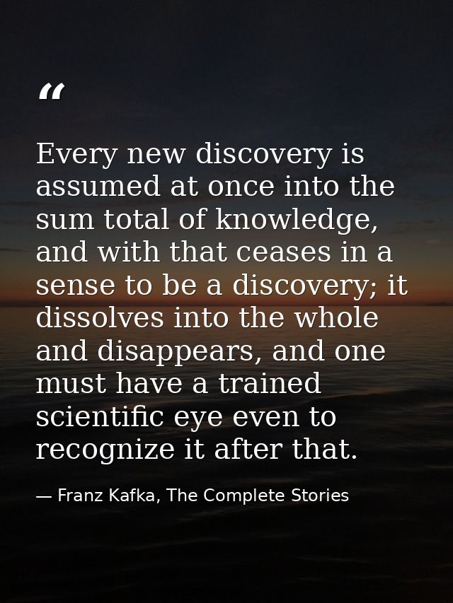 Every new discovery is assumed at once into the sum total of knowledge, and with that ceases in a sense to be a discover — Franz Kafka, The Complete Stories