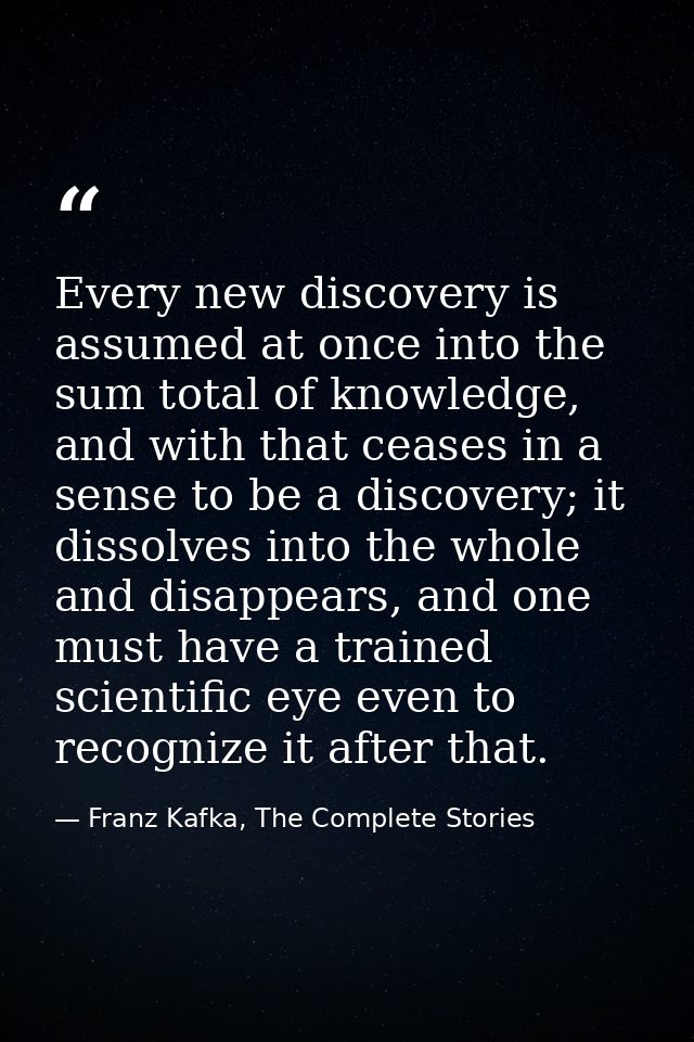 Every new discovery is assumed at once into the sum total of knowledge, and with that ceases in a sense to be a discover — Franz Kafka, The Complete Stories