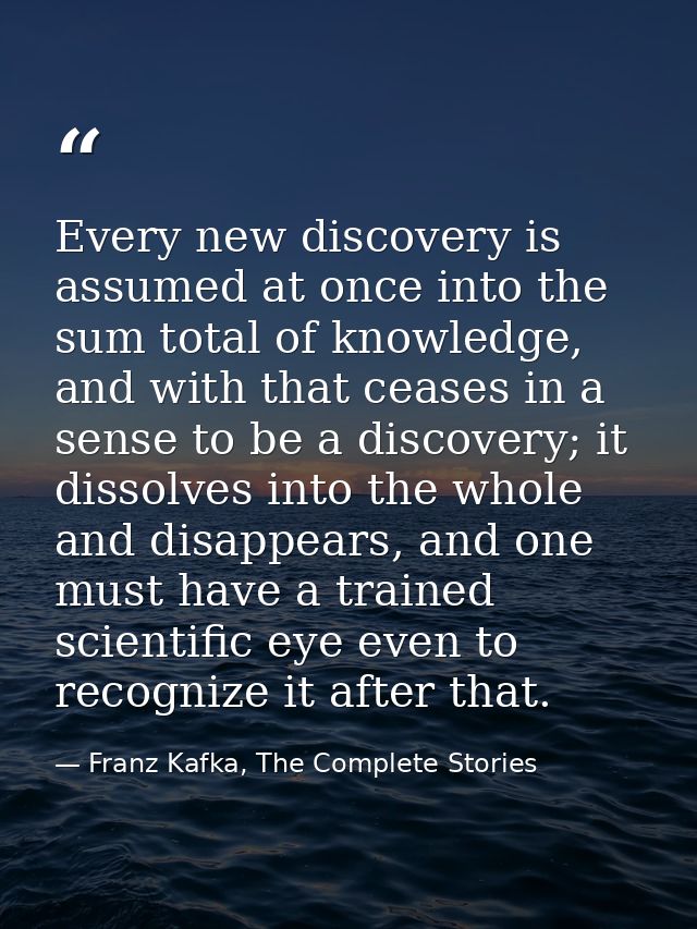 Every new discovery is assumed at once into the sum total of knowledge, and with that ceases in a sense to be a discover — Franz Kafka, The Complete Stories