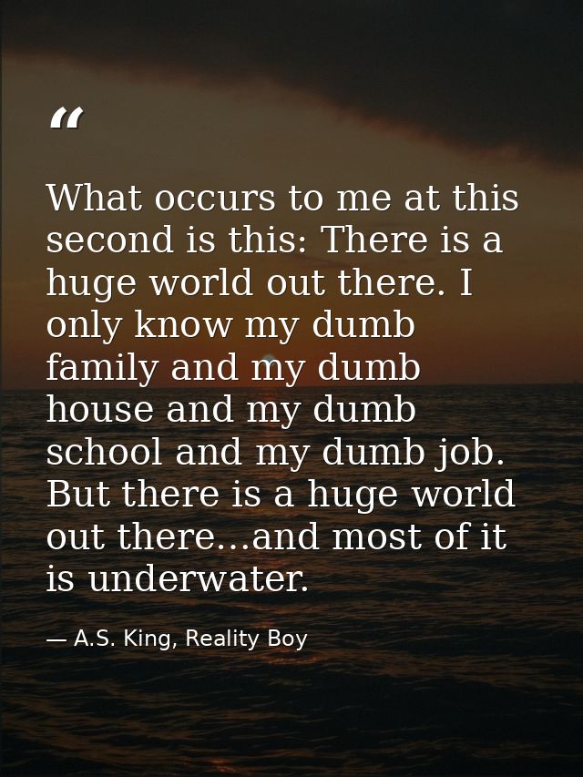 What occurs to me at this second is this: There is a huge world out there. I only know my dumb family and my dumb house  — A.S. King, Reality Boy