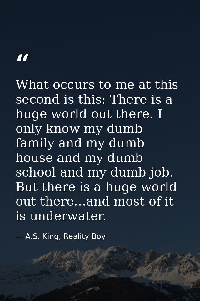What occurs to me at this second is this: There is a huge world out there. I only know my dumb family and my dumb house  — A.S. King, Reality Boy
