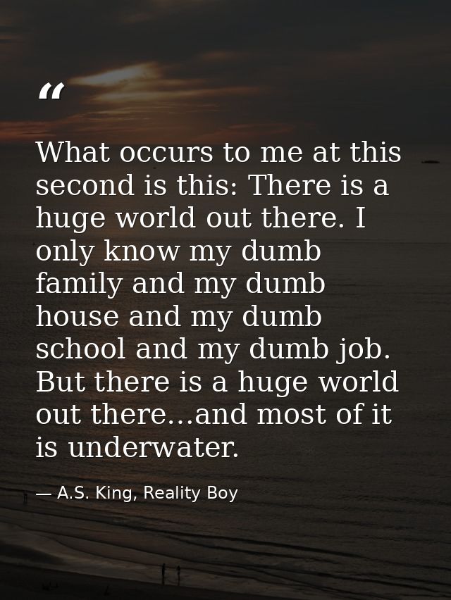 What occurs to me at this second is this: There is a huge world out there. I only know my dumb family and my dumb house  — A.S. King, Reality Boy