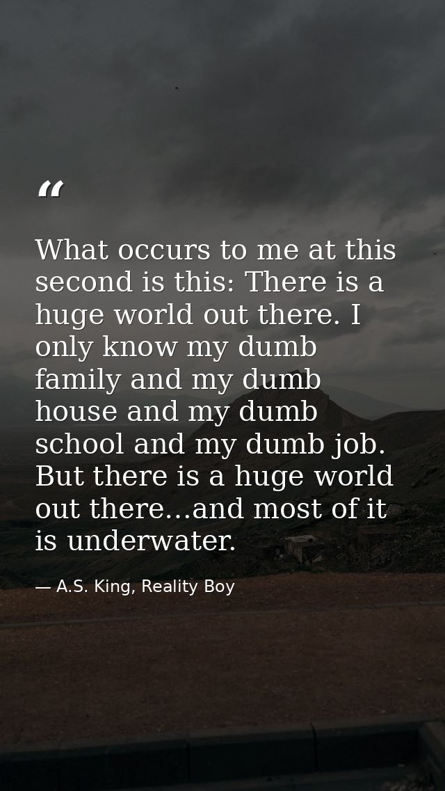 What occurs to me at this second is this: There is a huge world out there. I only know my dumb family and my dumb house  — A.S. King, Reality Boy