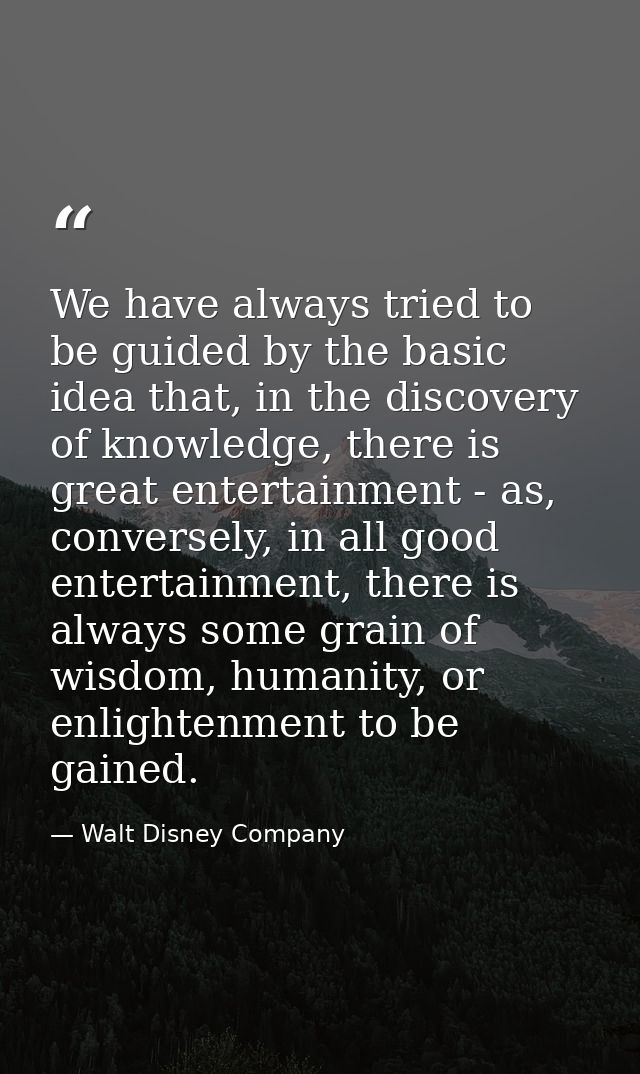 We have always tried to be guided by the basic idea that, in the discovery of knowledge, there is great entertainment -  — Walt Disney Company