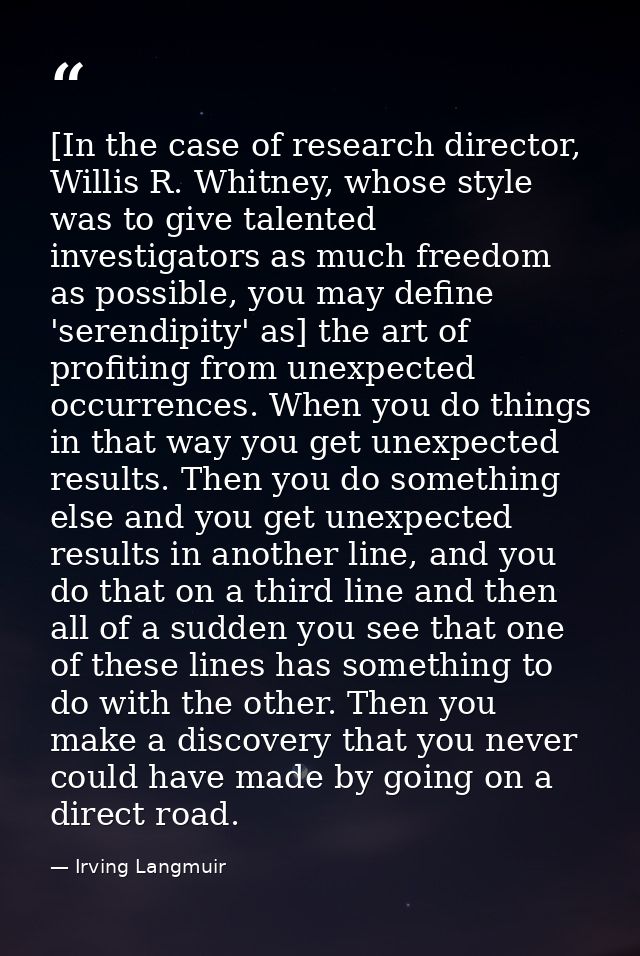 [In the case of research director, Willis R. Whitney, whose style was to give talented investigators as much freedom as  — Irving Langmuir