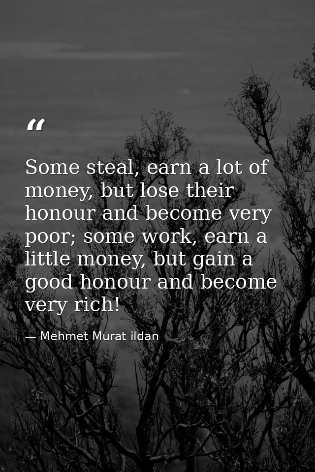 Some steal, earn a lot of money, but lose their honour and become very poor; some work, earn a little money, but gain a  — Mehmet Murat ildan